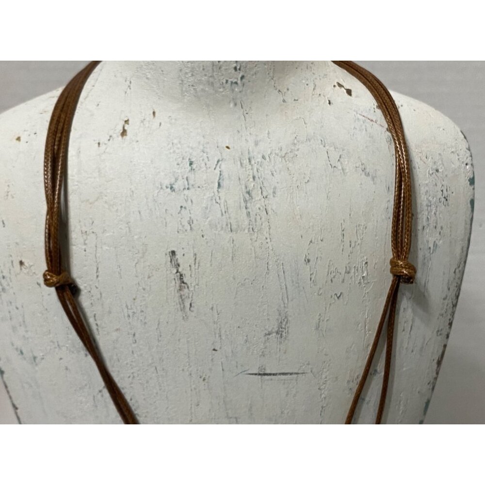Brown Braided Leather Necklace W/ Feather Pendant & Amber Accent Adjustable - Picture 4 of 6